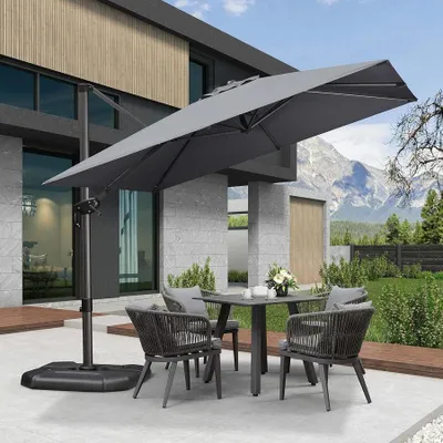 Produktbild von PURPLE LEAF Ampelschirm 270 x 270 cm, Sonnenschirm mit Kurbel, Gestell Aluminium, 360°Rotation, Quadratisch Gartenschirm für Terrasse,Hellgrau