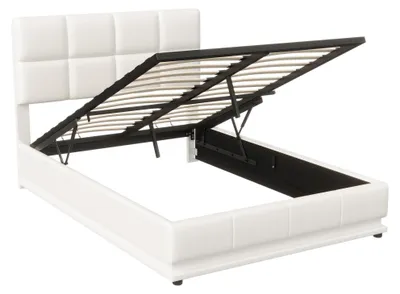 Image de Lit double - Lit à eau de 140x190 cm - Lit en bois avec grand espace de rangement - Lit escamotable avec système de levage - Éclairage LED - Beige