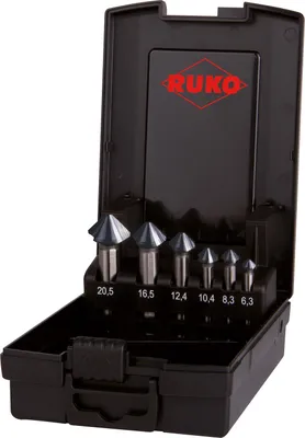 Image de RUKO ULTIMATECUT Kit de fraises coniques et ébavureuses (DIN 335) Forme C 90° HSSE-Co 5 RUnaTEC 6 pièces dans un coffret en plastique ABS - 102790EPRO