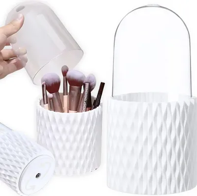 Obrázek produktu pro Otočný organizér na štětce na make-up s 360stupňovým uzamykatelným víkem a hygienickým pouzdrem