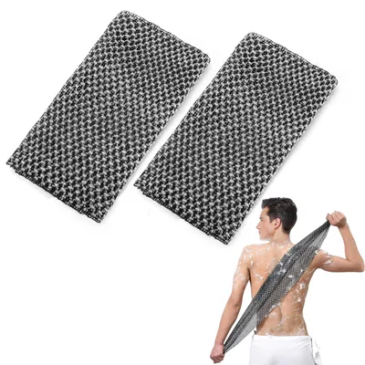 Image de Serviette exfoliante - Lot de 2 serviettes longues pour le nettoyage et le massage de la peau - Noir