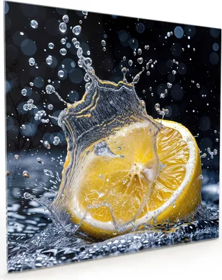 Produktbild von Küchenrückwand Spritzschutz Glas mit Motiv Zitronenspritzer 40 x 40 cm