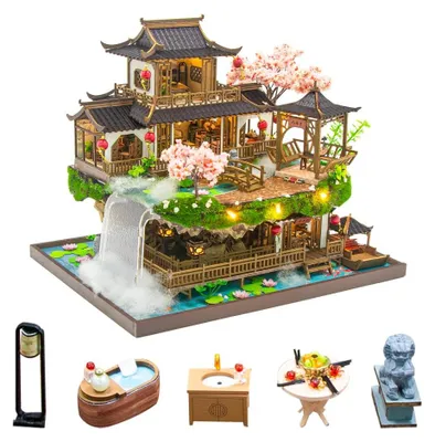Puppenhaus-Bausatz 1:24, chinesisch, mit LED, Holz, DIY