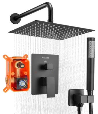 Produktbild von VEVOR Duscharmatur Set, Regen Duschsystem mit 10-Zoll (25,4 cm) runder Regendusche und Handbrause, wandmontierte Badarmaturen mit Messingventil und Verkleidung, gebürstetes Gold, 10 inch-b, Quadrat-a
