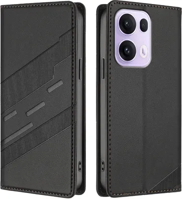 Image de Etui pour Oppo Reno13 Pro, étui portefeuille en cuirPolyuréthaneavec fente pour carte et fonction stand Schwarz