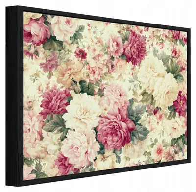 Produktbild von Bilder mit Rahmen Blumen Pfingstrosen Boho - 100x70 cm - Wandbilder Wohnzimmer Schlafzimmer - Leinwand Bilder mit Rahmen Beige - PPR16780O1