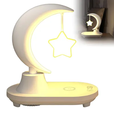 Produktbild von 3-in-1 LED-Nachtlicht mit Bluetooth-Audio und kabelloser Ladefunktion, Bluetooth Lautsprecher, farbenfrohe Atmosphäre am Nachttisch