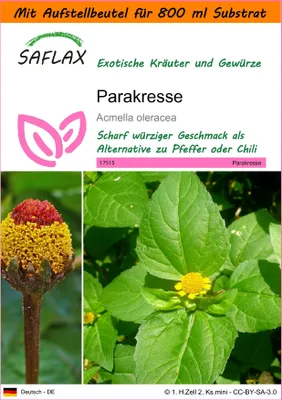 Produktbild von SAFLAX Garden in the bag - Parakresse - Acmella oleracea - 500 Samen - Mit Anzuchtsubstrat im praktischen, selbst aufstellenden Beutel