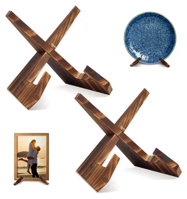 Produktbild von Tellerständer, 2er-Pack, 6,5 Zoll Holzplatte, Aufsteller für Teller, Bilderrahmen, Karten und Bücher