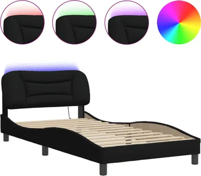 Productafbeelding van vidaXL Bedframe met LED-verlichting, zonder matras, "Hvar", zwart, 100x200 cm, stof