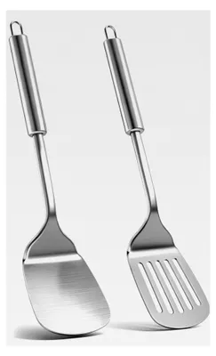 Produktbild von 2 Stück Edelstahl-Pfannenwender, Schlitzwender, Massiver Wender, Kochbesteck, Küchenspachtel, Robuster Küchenspatel, Hohe Hitzebeständigkeit, Ideal zum Wenden und Servieren