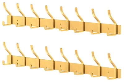 Obrázok produktu pre Nerezový vešiak na odevy, zlatý, 8 háčikov, nástenné háčiky vhodné do spálne, kúpeľne alebo kuchyne