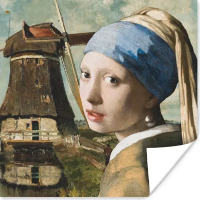 Produktbild von MuchoWow® Poster Das Mädchen mit dem Perlenohrring - Vermeer - Windmühle 30x30 cm - Wandposter - Printing