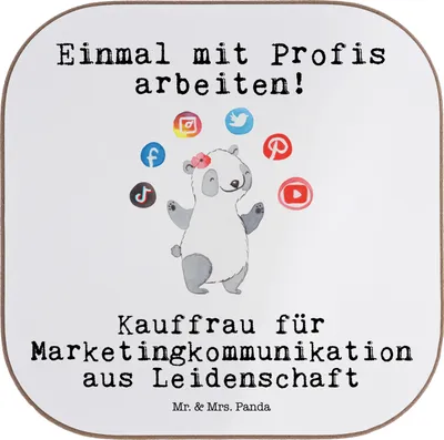 Produktbild von Mr. & Mrs. Panda Holzuntersetzer Kauffrau für Marketingkommunikation Leidenschaft - Weiß - Geschenk, gläseruntersetzer, Untersetzer Glas, Flaschenuntersetzer, Coaster