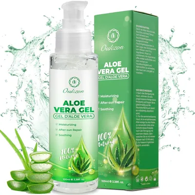 Produktbild von Aloe Vera Gel 100ml für trockene Haut & Sonnenbrand, feuchtigkeitsspendend für Gesicht, Körper, Haare