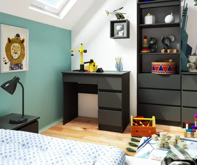 Immagine prodotto di Scrivania da 90 cm con 4 cassetti, scrivania per computer, scrivania da lavoro per ufficio e bambini