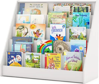 Produktbild von COSTWAY Kinderregal mit 5 Fächern, Bücherregal für Kinder, Zeitungsständer aus Holz, Aufbewahrungsregal für Kinderzimmer, 91 x 38 x 76,5 cm (Weiß)