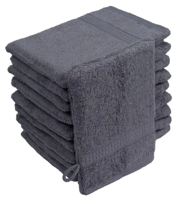 Produktbild von Waschhandschuhe Waschlappen 10er Set Anthrazit / Dunkelgrau 100 % Baumwolle Frottee 500g/m² 16x21