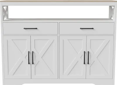 Image de Buffet moderne - 2 tiroirs, 4 portes - Étagères réglables - Bois MDF - 140 x 40 x 105 cm - Blanc
