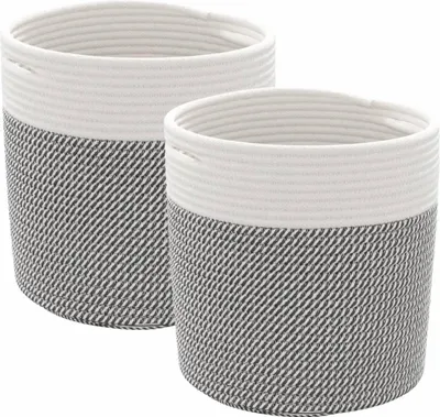 Image de vidaXL Paniers de rangement 2 pcs. Gris et blanc Ø28x28 cm Coton