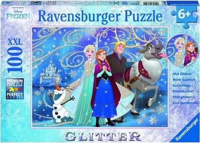 Zdjęcie produktu dla 100 elementów Ravensburger Kids Puzzle XXL Glitter Disney Frozen Snow 13610