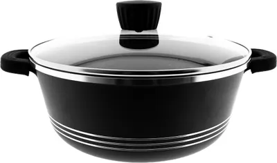 Image de Almina casseroles en noir avec couvercle en verre fonte d'aluminium avec revêtement anti-adhésif 24 cm