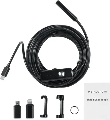 Produktbild von 2m Doppelobjektiv Endoskopkamera mit Licht 1920P IP68, IOS Android, Inspektionskamera 16,5 FT halbstarre Schlangenkamera 8+1 einstellbare LED-Leuchten