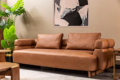 Produktbild von Dreisitzer Sofa 3 Sitzer Couch Kunstleder Braun Design Wohnzimmer
