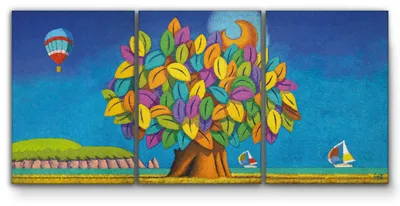 Produktbild von Giallobus - Baum des Glücks - Stefano Calisti - 218x100cm | 3pz. x 70x100cm - Bild - Leinwand