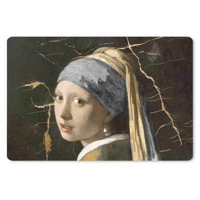 Produktbild von MuchoWow® Schreibtischunterlage Mädchen mit Perlenohrring - Vermeer - Marmor 60x40 cm - XXL Mauspad - Großes Mauspad