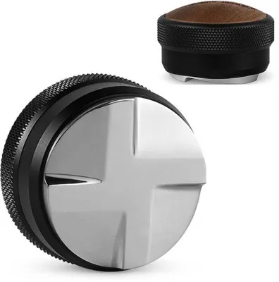 Immagine prodotto di Unyqoos® Distributore di caffè regolabile per espresso – base da 53,35 mm, compatibile con portafiltri da 54 mm, acciaio inossidabile 304 e noce, colore nero