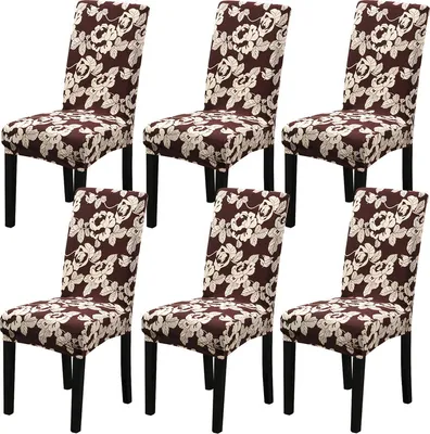 Produktbild von Stuhlhusse 6er-Set Schwarz Maschinenwaschbar Schönbezug Stuhlbezug Stuhlüberzug,Vintage Blumenmuster