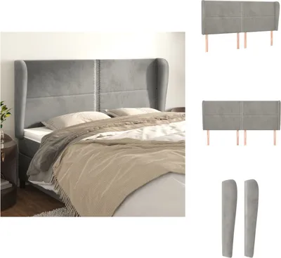 Produktbild von vidaXL Kopfteil mit Ohren Hellgrau 203x23x118/128 cm Samt -  Kopf- & Fußenden