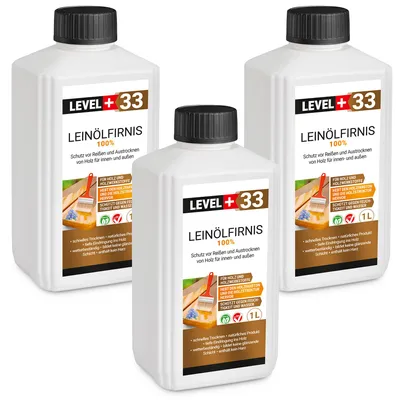 Produktbild von Leinöl Firnis 3x 1 Liter, Holzschutz, Doppelt Gekocht, Holzpflege, Holzöl, Schnelle Trocknung, Natürlicher Holzschutz, Harzfrei RM33