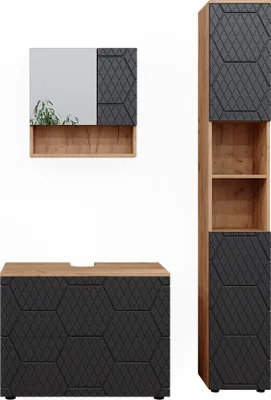 Produktbild von Badmöbel-Set Vicco Irma Anthrazit mit Wabenstruktur 3 Teile, mit Schubladenschrank und Hochschrank, Model 47178