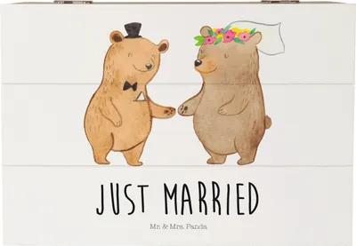 Produktbild von Mr. & Mrs. Panda Geschenkbox Bären Heirat 22 x 15 cm - Weiß - Geschenk, Hochzeitstag, Hochzeitskarte, Truhe, Trauung, Kiste, Zur Hochzeit, geschenkkiste, fotobox