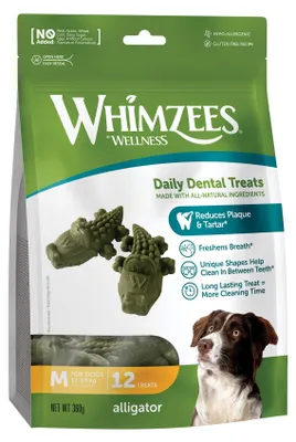 Produktbild von WHIMZEES Krokodil M, 12 Stück, Kaustangen für mittelgroße Hunde, getreidefrei