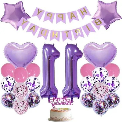 Immagine prodotto di Decorazione di compleanno: palloncino in foil viola per una bambina di 11 anni