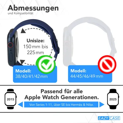 Produktbild von EAZY CASE Apple Watch Armband Silicon 38mm/40mm/41mm verstellbares Ersatzarmband, iWatch Serie, Sportarmband in Blau