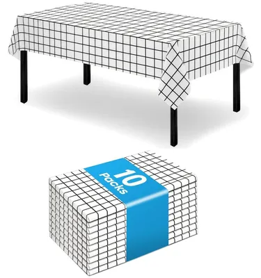 Productafbeelding van Wegwerp tafelkleden, 10 stuks, 120x180 cm, ruitpatroon, zwart-wit