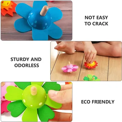 Immagine prodotto di 4 pezzi di trottole a fiore colorate per bambini, regalo originale per bambini in legno