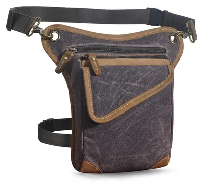 Produktbild von Hüfttasche Messenger Beintasche Herren Canvas Leder Dunkelbraun 211-3