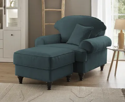 Produktbild von Sessel Set "Adelina" in blaugrün Landhaus Loungesessel inklusive Hocker