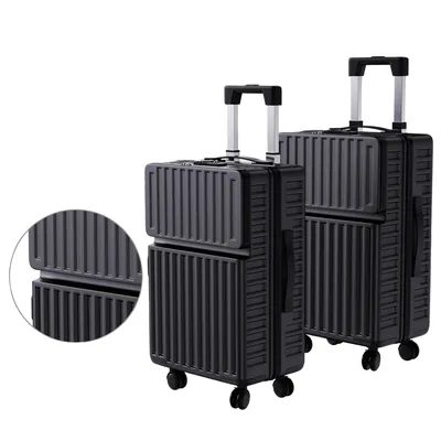 Image de Fortuna Lai Set de valises à coque dure 20 pouces & 24 pouces - valise trolley en ABS avec serrure TSA, roulettes spinner 360°, poignée télescopique réglable en hauteur, noir