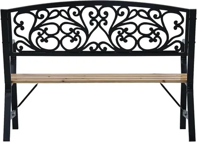 Imagen del producto de Banco de jardín de estilo vintage con asiento de madera, estructura de acero y respaldo de hierro fundido, dimensiones 120x56x87 cm, capacidad máxima de 110 kg. (Código: 47940)