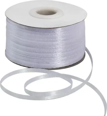 Image de 3mm x 200 m polyester ruban satin blanc double face tissé pour bricolage déco