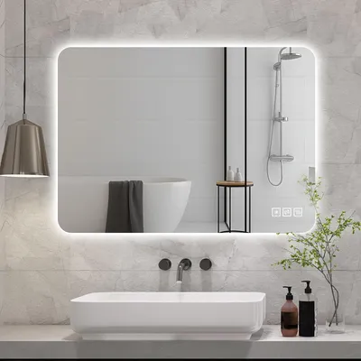 Image de Miroir de salle de bain à LED 70 x 90 cm, rétroéclairé, mural, intensité réglable,tactile, anti-buée, couleur de lumière réglable, miroir intelligent
