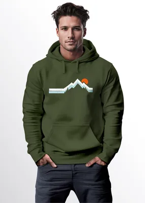 Produktbild von Hoodie Herren Berg Wandern Natur Outdoor Aufdruck Print Fashion Streetstyle Neverless® oliv S
