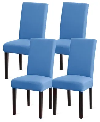 Obrázek produktu pro Sada 4 potahů na židle, modrá barva, elastický materiál (Elastan), omyvatelná, vhodná pro jídelny, kuchyně, bankety