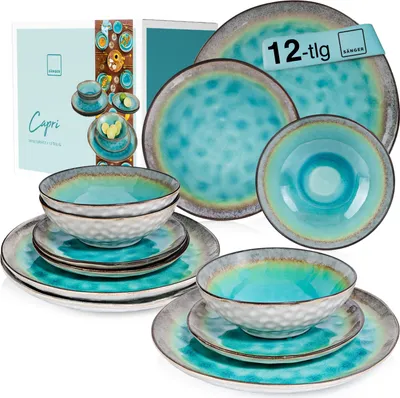 Produktbild von SÄNGER Steingut Geschirrset Capri, Tafelservice 12 teilig für 4 Personen